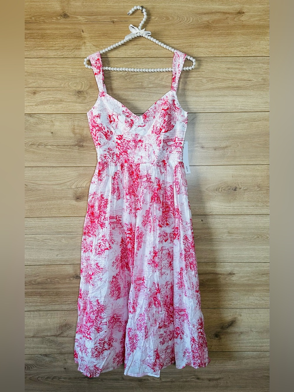 Aqua Bustier Midi Dress Exclusive White and Red Size M